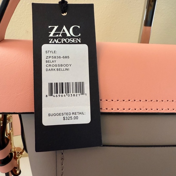 Zac Posen Belay Leather Crossbody, Color is Dark Bellini Color Block, NWT - Picture 8 of 11